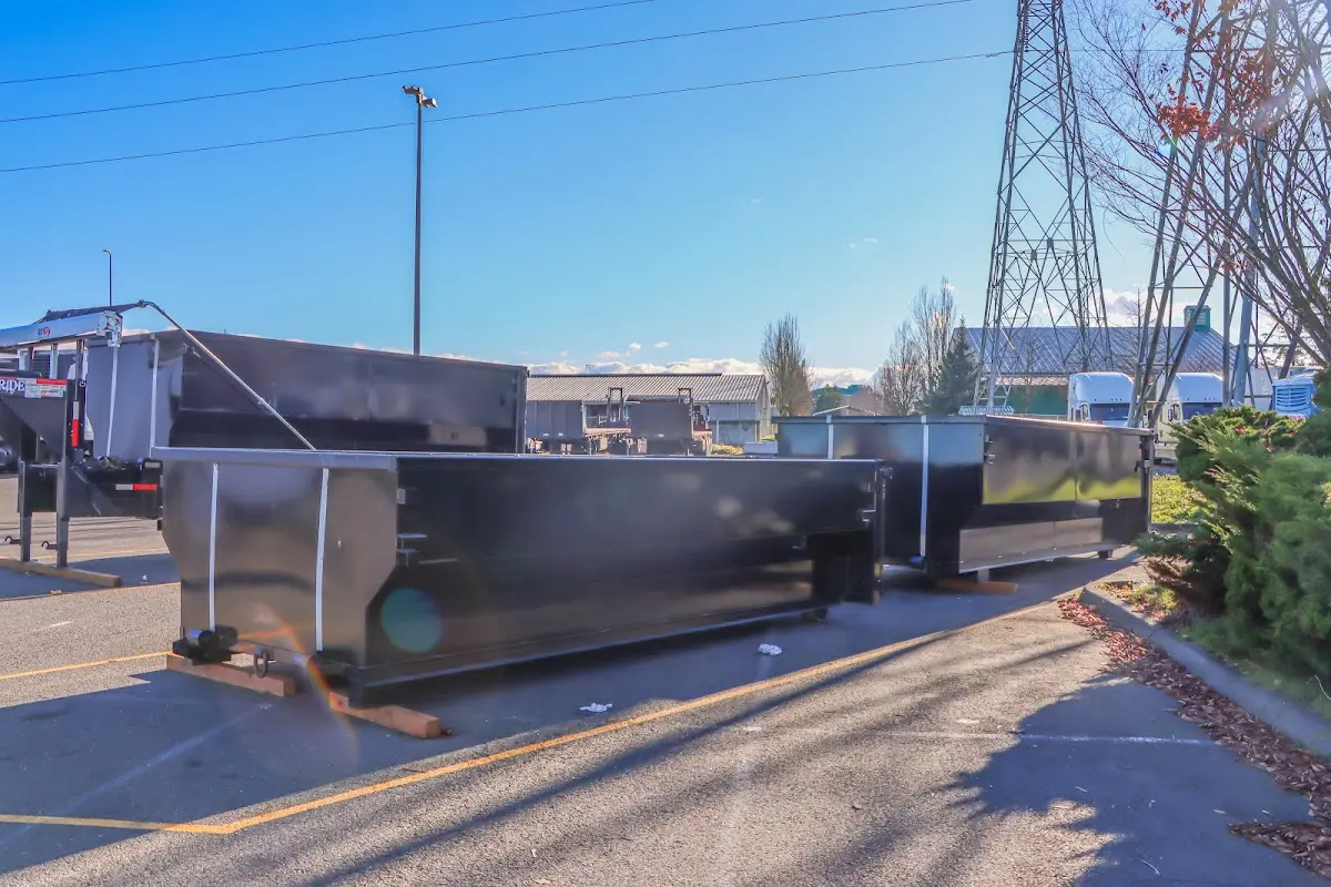 Roll-off dumpster ready for waste disposal at job site for Yard Waste Dumpster Rental in Hockinson